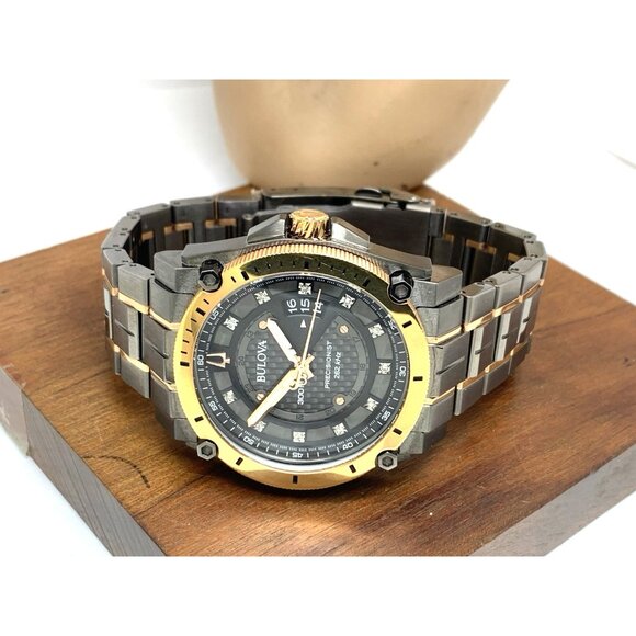 Bulova Men's Watch Precisionist 98D149 Diamond Dial Date Grey & Rose Gold Steel - Picture 9 of 15